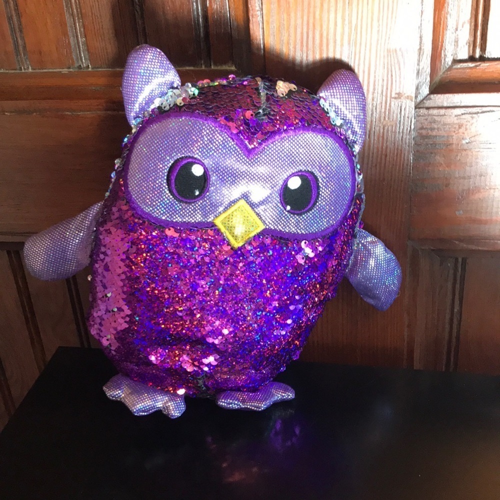 Shimmeez reversible sequin purple owl toy